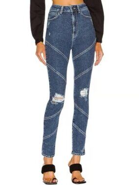 Retrofete Allegra Skinny Leg Jeans Medium Wash Blue Distressed Hi Rise Size 26